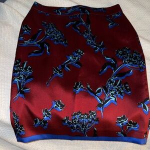 J. Crew Silk Blend Burgundy and Blue Floral Pencil Skirt